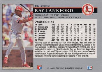 1992 Leaf #195 Ray Lankford Back