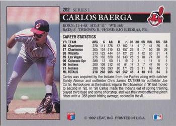 1992 Leaf #202 Carlos Baerga Back