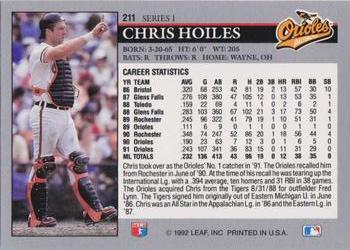 1992 Leaf #211 Chris Hoiles Back