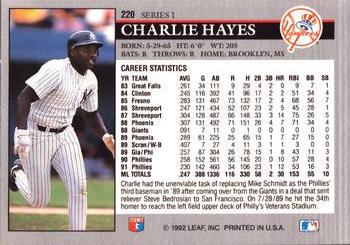 1992 Leaf #220 Charlie Hayes Back