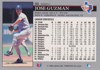 1992 Leaf #222 Jose Guzman Back