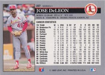 1992 Leaf #227 Jose DeLeon Back