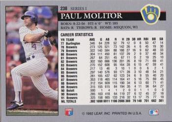 1992 Leaf #238 Paul Molitor Back