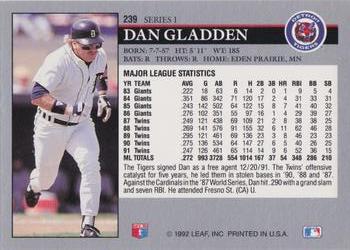 1992 Leaf #239 Dan Gladden Back