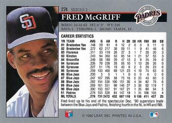 1992 Leaf #274 Fred McGriff Back