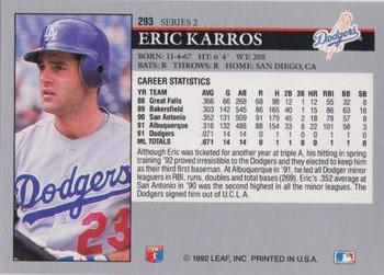 1992 Leaf #293 Eric Karros Back