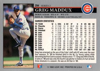 1992 Leaf #294 Greg Maddux Back