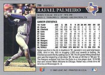 1992 Leaf #296 Rafael Palmeiro Back