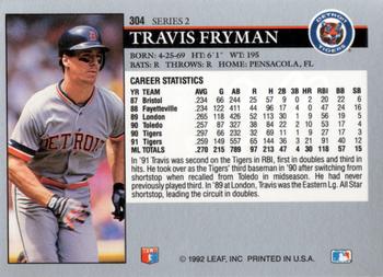 1992 Leaf #304 Travis Fryman Back