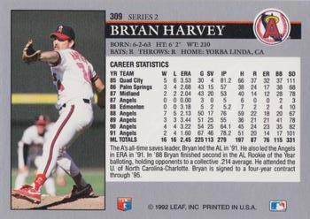 1992 Leaf #309 Bryan Harvey Back