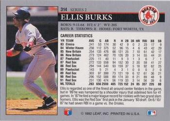 1992 Leaf #314 Ellis Burks Back