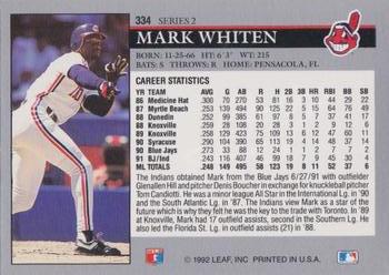 1992 Leaf #334 Mark Whiten Back