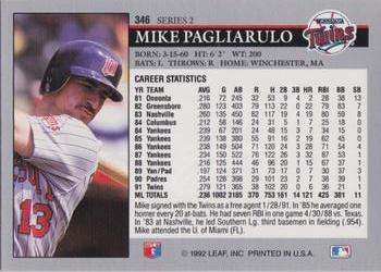 1992 Leaf #346 Mike Pagliarulo Back