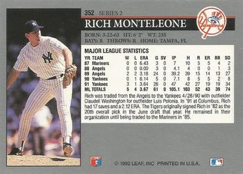 1992 Leaf #352 Rich Monteleone Back