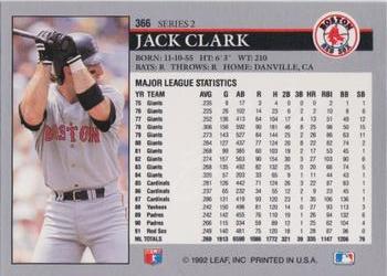 1992 Leaf #366 Jack Clark Back