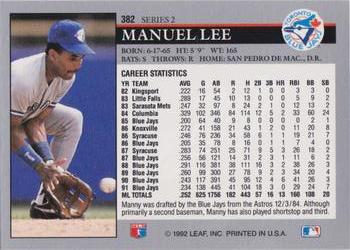 1992 Leaf #382 Manuel Lee Back