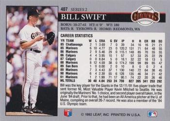 1992 Leaf #407 Bill Swift Back
