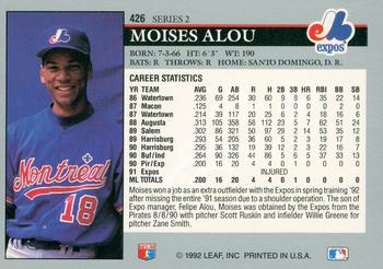 1992 Leaf #426 Moises Alou Back