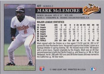 1992 Leaf #427 Mark McLemore Back