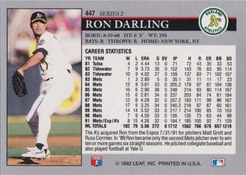 1992 Leaf #447 Ron Darling Back