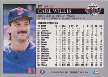 1992 Leaf #452 Carl Willis Back