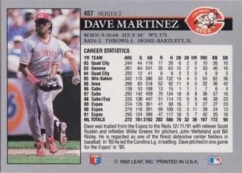 1992 Leaf #457 Dave Martinez Back
