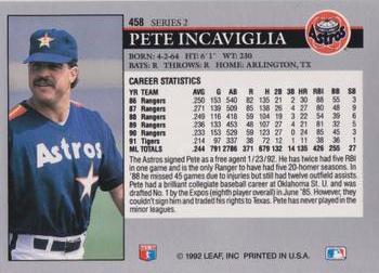 1992 Leaf #458 Pete Incaviglia Back