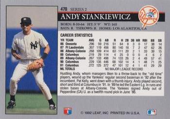 1992 Leaf #470 Andy Stankiewicz Back