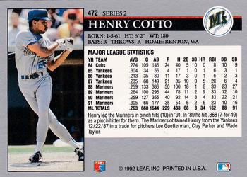 1992 Leaf #472 Henry Cotto Back