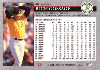 1992 Leaf #474 Rich Gossage Back