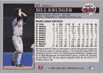1992 Leaf #477 Bill Krueger Back