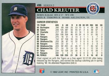 1992 Leaf #496 Chad Kreuter Back