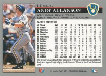 1992 Leaf #510 Andy Allanson Back