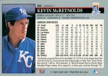 1992 Leaf #522 Kevin McReynolds Back