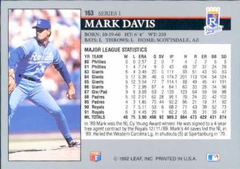 1992 Leaf #163 Mark Davis Back