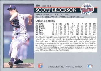 1992 Leaf #166 Scott Erickson Back