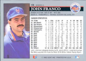 1992 Leaf #174 John Franco Back