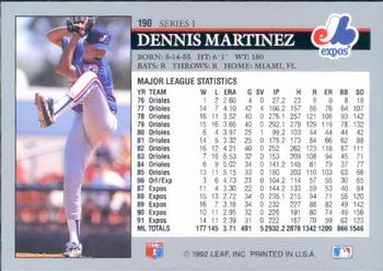 1992 Leaf #190 Dennis Martinez Back