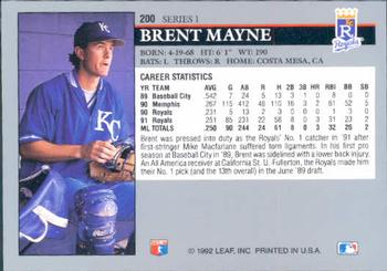 1992 Leaf #200 Brent Mayne Back