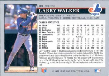 1992 Leaf #201 Larry Walker Back