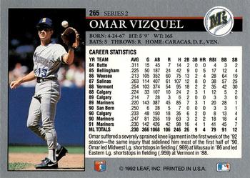 1992 Leaf #265 Omar Vizquel Back