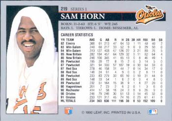 1992 Leaf #219 Sam Horn Back