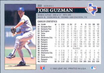1992 Leaf #222 Jose Guzman Back