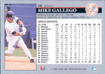 1992 Leaf #236 Mike Gallego Back