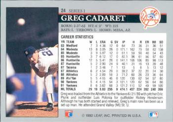 1992 Leaf #24 Greg Cadaret Back