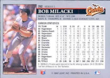 1992 Leaf #262 Bob Milacki Back
