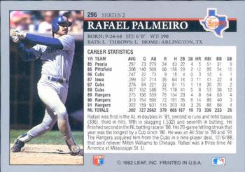 1992 Leaf #296 Rafael Palmeiro Back