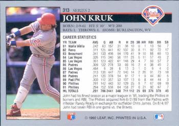 1992 Leaf #313 John Kruk Back