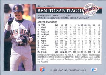 1992 Leaf #321 Benito Santiago Back