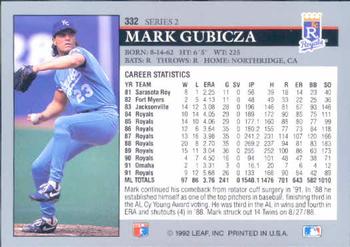 1992 Leaf #332 Mark Gubicza Back